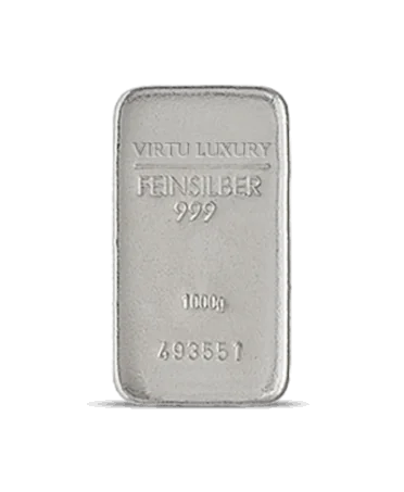 Lingot d'argent pur 24K d'un poids de 1 KG disponible chez VIRTU LUXURY
