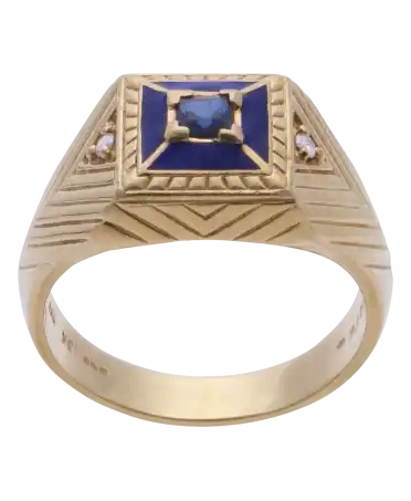 FABERGE 品牌的 ETOILE POLAIRE 18K 黄金男/女戒，镶嵌蓝宝石和明亮式切割钻石，在 VIRTU LUXURY 有售