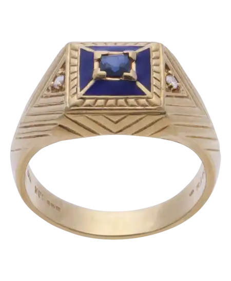 FABERGE 品牌的 ETOILE POLAIRE 18K 黄金男/女戒，镶嵌蓝宝石和明亮式切割钻石，在 VIRTU LUXURY 有售