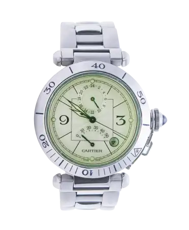 卡地亚（Cartier）PASHA GMT Power Reserve 腕表。在 VIRTU LUXURY 有售。