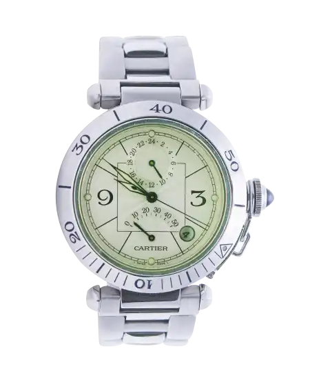 卡地亚（Cartier）PASHA GMT Power Reserve 腕表。在 VIRTU LUXURY 有售。