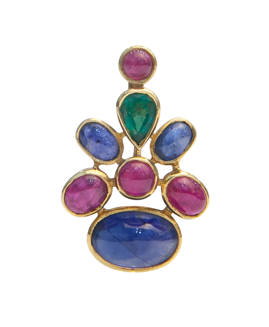 bijoux en or - pendentif en or avec saphirs, émeraudes et rubis en cabochons - disponible en bijouterie chez VIRTU LUXURY bijoux en or - pendentif en or avec saphirs, émeraudes et rubis en cabochons - disponible en bijouterie chez VIRTU LUXURY