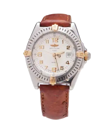 The Breitling watchmaker's Yellow Gold and Steel bracelet watch. Available at VIRTU LUXURY.
