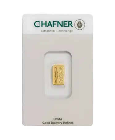 由 VIRTU LUXURY 出售的 1 克 24K 纯金 C. HAFNER 钢印金条正面