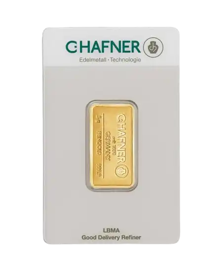 VIRTU LUXURY 出售的 C. HAFNER 5克 24K 纯金金条正面