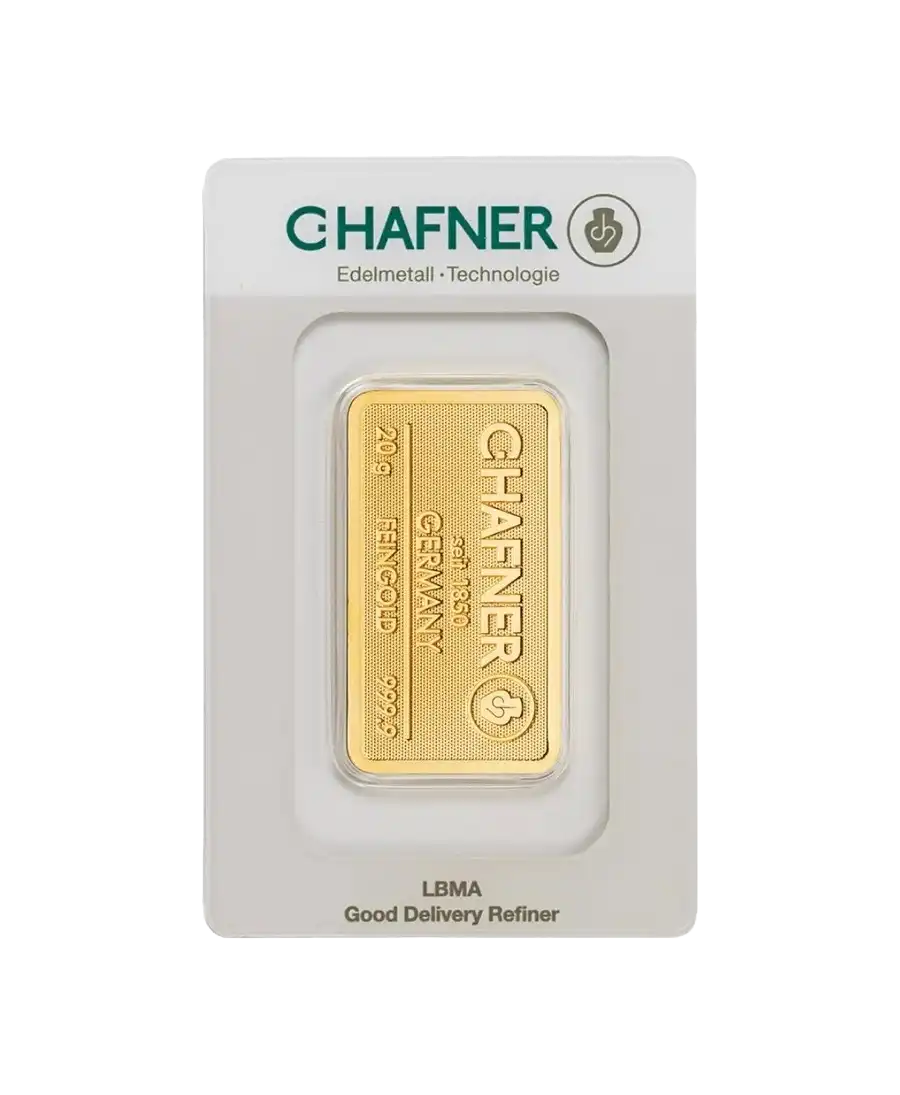 20克C. HAFNER纯金24K冲压金条正面在VIRTU LUXURY有售
