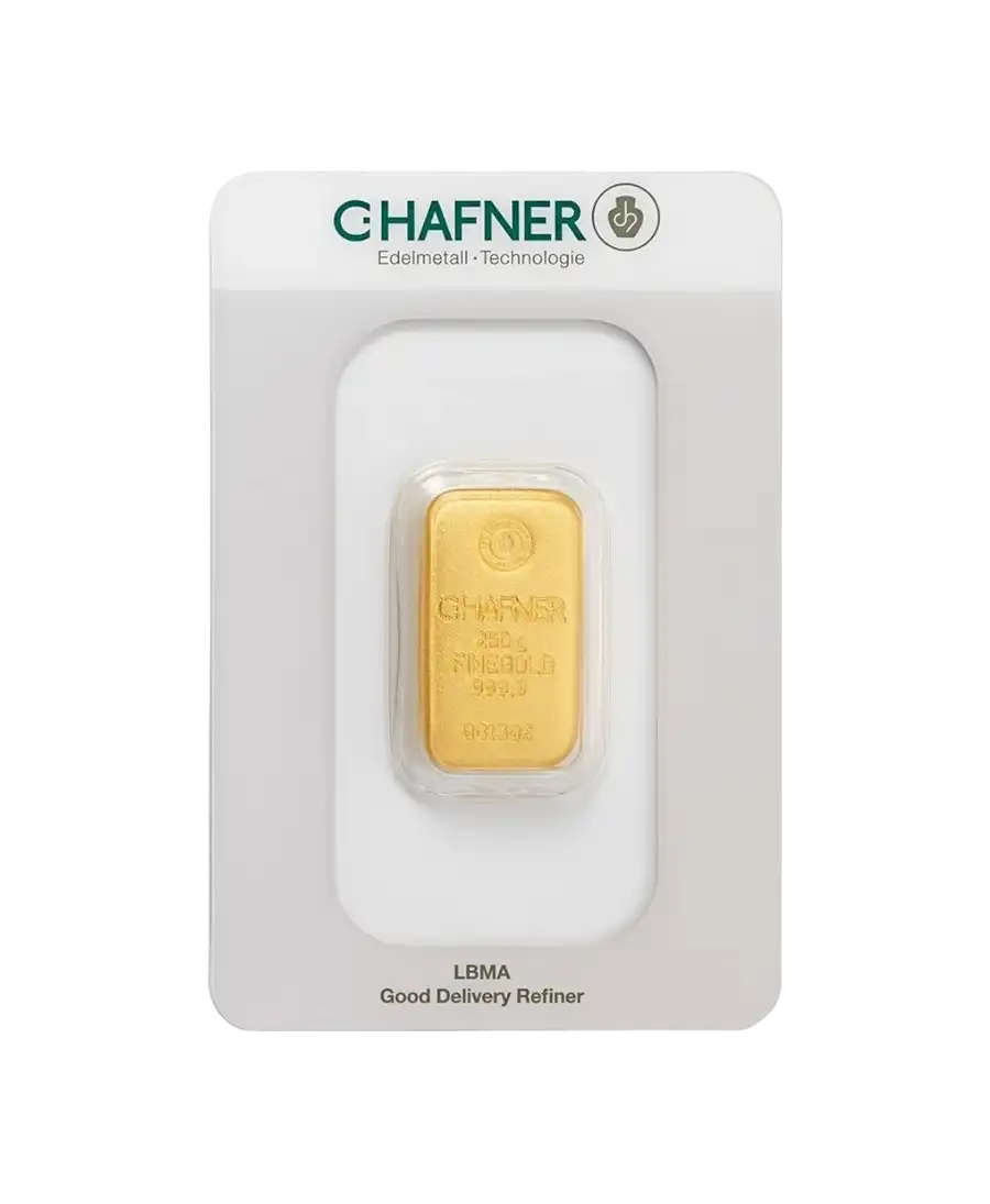 VIRTU LUXURY 出售的 250克 C. HAFNER 24K 纯铸金金条正面