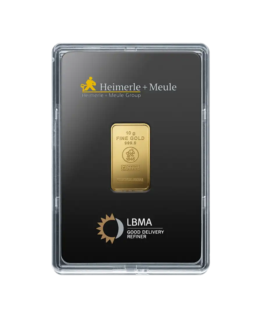 VIRTU LUXURY 出售的 HEIMERLE + MEULE 10克 24K 纯金压制金条正面