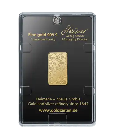 HEIMERLE + MEULE 10克 24K 纯金金条背面，在 VIRTU LUXURY 发售