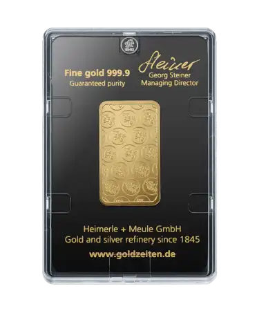 HEMERLE + MEULE一盎司金条背面，24K纯金回收，可在VIRTU LUXURY购买