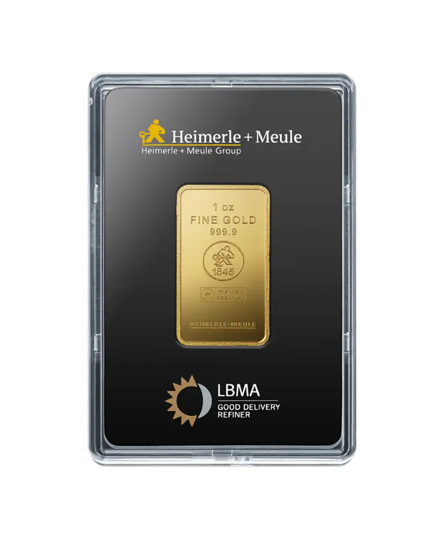 VIRTU LUXURY 出售的 HEIMERLE + MEULE 1盎司 24K 纯回收金金条正面