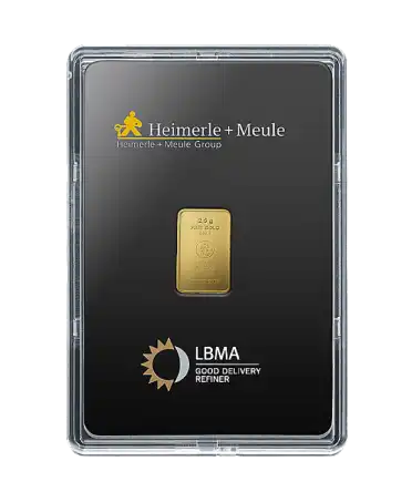 HEIMERLE + MEULE 1克 24K 纯再生金小金条正面，在 VIRTU LUXURY 发售