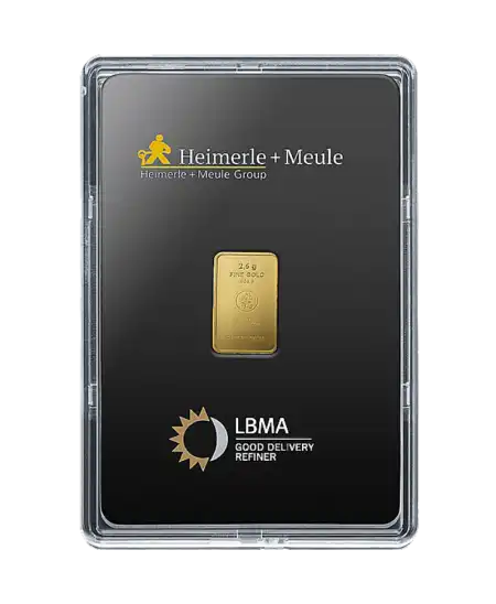 HEIMERLE + MEULE 1克 24K 纯再生金小金条正面，在 VIRTU LUXURY 发售