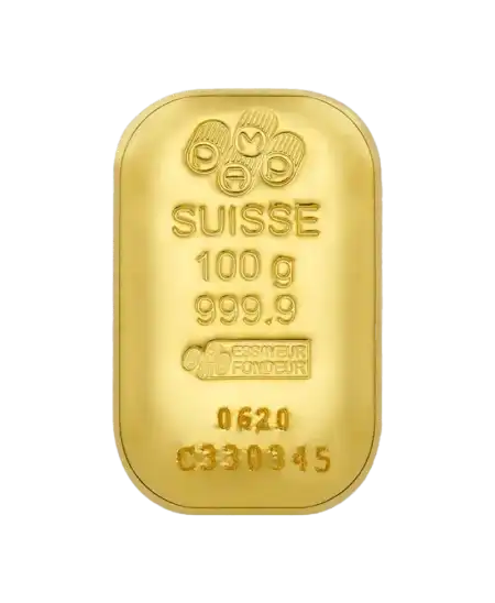 avant du lingot 100 Grammes de PAMP d'or pur 24K recyclé en vente disponible chez VIRTU LUXURY